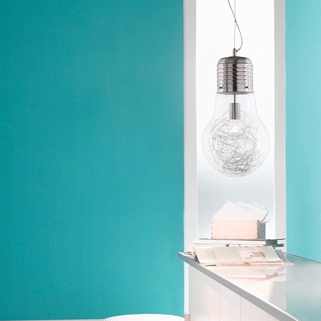 84,95 € Free Shipping | Hanging lamp 60W 150×47 cm. Metal casting. Nickel Color