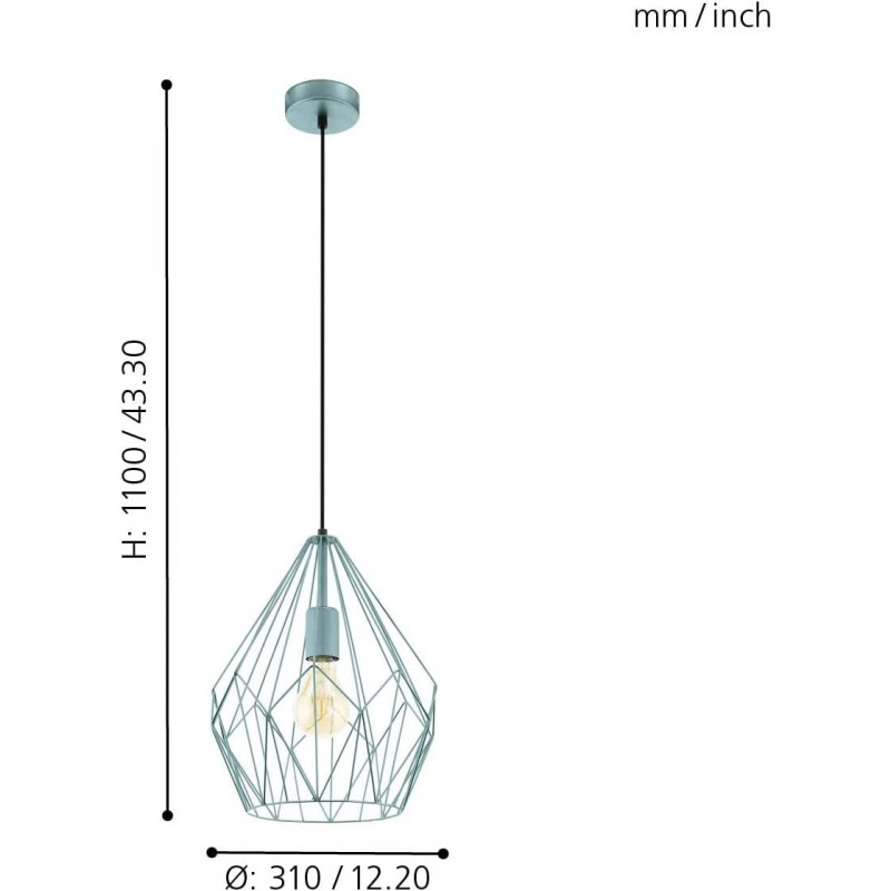 79,95 € Free Shipping | Hanging lamp Eglo 110×31 cm. Living room, dining room and bedroom. Retro Style. Steel. Green Color