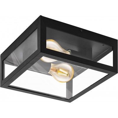 屋外ランプ Eglo 平方 形状 2点の光 ガレージ. 亜鉛めっき鋼 そして ガラス. ブラック カラー