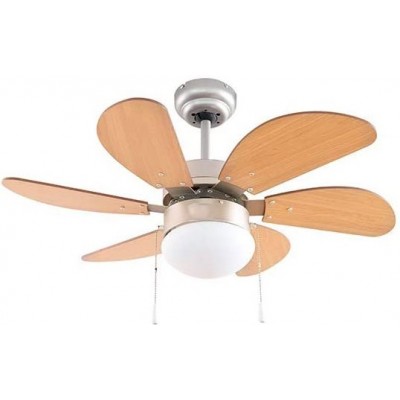 Ceiling fan with light 54W Ø 75 cm. 6 vanes-blades. chain breaker Metal casting. Brown Color