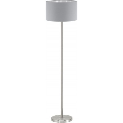 Luminária de piso Eglo 60W Forma Cilíndrica 151×38 cm. Interruptor de pé Sala de estar, sala de jantar e salão. Estilo moderno. Aço, Têxtil e Metal Níquel. Cor cinza