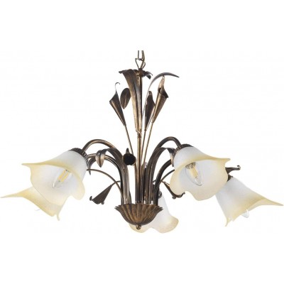 102,95 € Free Shipping | Ceiling lamp 47×46 cm. 5 light points Metal casting and glass. Brown Color