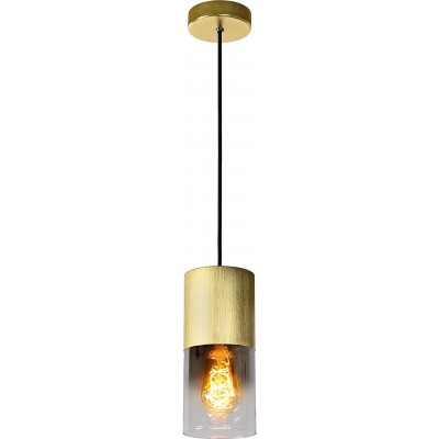 Lámpara colgante 60W Forma Cilíndrica 153×10 cm. Salón, comedor y vestíbulo. Estilo moderno. Aluminio, Cristal y Textil. Color dorado