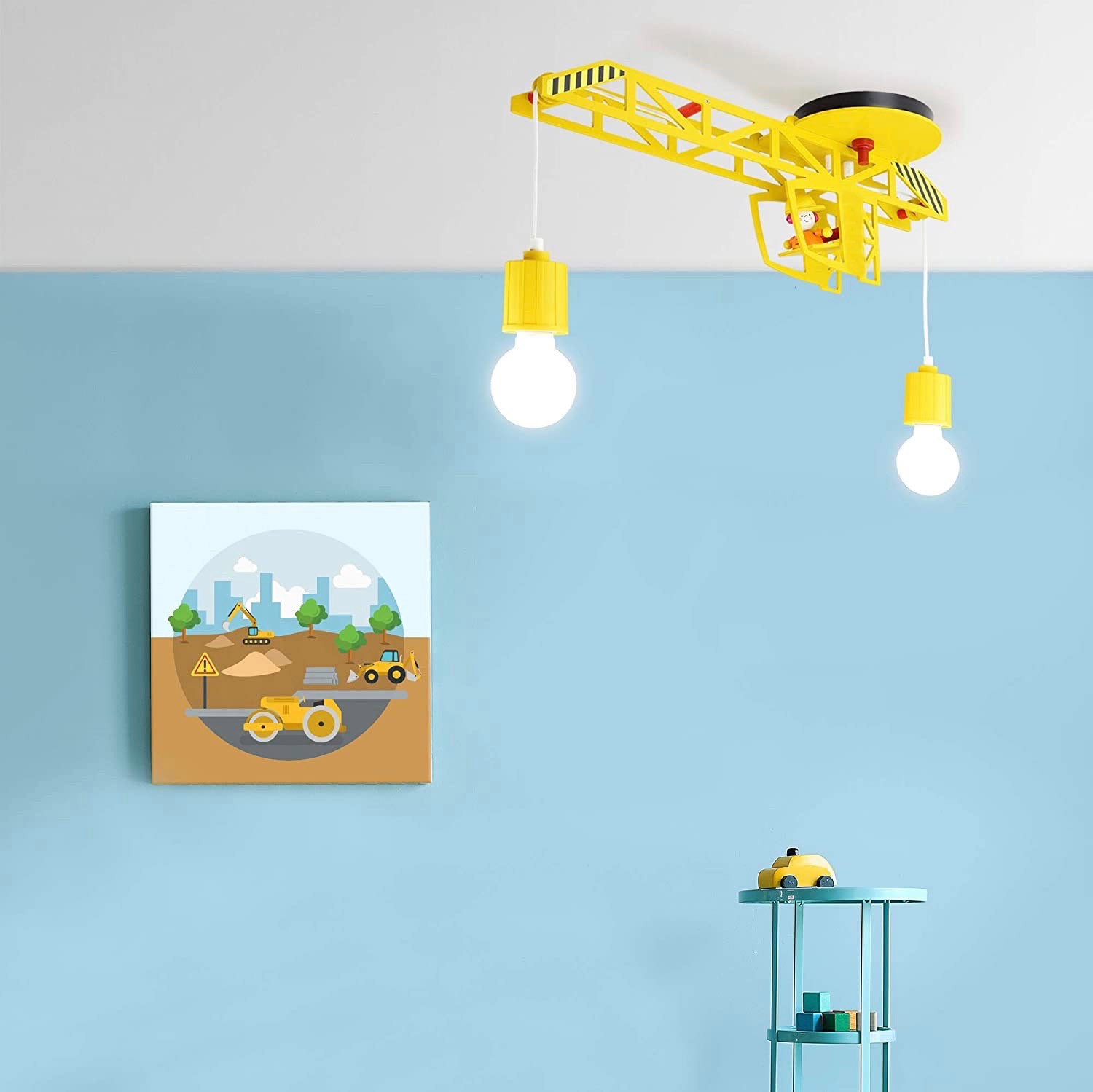 107,95 € Envoi gratuit | Lampe pour enfants 40W 60×20 cm. Conception en forme de grue Bois. Couleur jaune