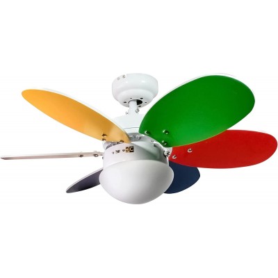 106,95 € Free Shipping | Ceiling fan with light 76×76 cm. 6 reversible blades-blades. 3 speeds. Summer and winter function Steel, crystal and wood