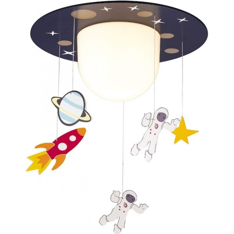 79,95 € Envio grátis | Lâmpada infantil Forma Redondo 38×35 cm. Pendurar acessórios com desenhos espaciais Sala de jantar, quarto e salão. Metais e Madeira