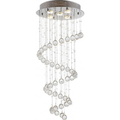 Hanging lamp Round Shape 90×40 cm. Hanging accessories with rain-shaped design Living room, dining room and lobby. Classic Style. Crystal and Metal casting. Silver Color
