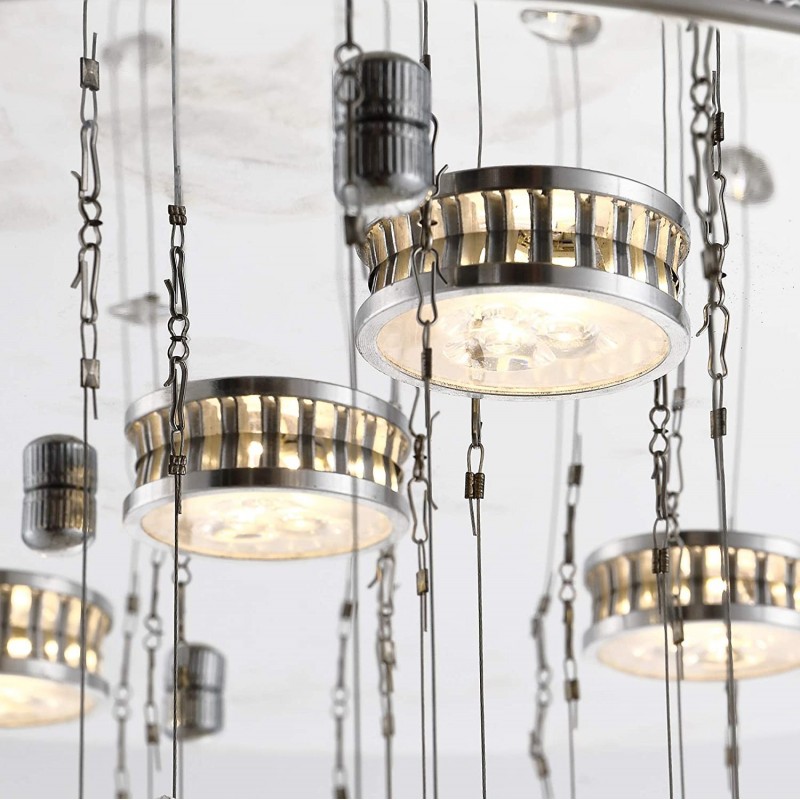 113,95 € Free Shipping | Hanging lamp Round Shape 90×40 cm. Hanging accessories with rain-shaped design Living room, dining room and lobby. Classic Style. Crystal and Metal casting. Silver Color