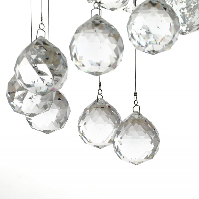 113,95 € Free Shipping | Hanging lamp Round Shape 90×40 cm. Hanging accessories with rain-shaped design Living room, dining room and lobby. Classic Style. Crystal and Metal casting. Silver Color