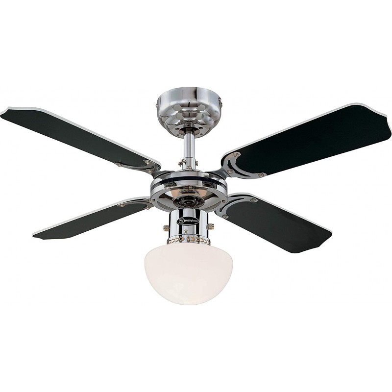 114,95 € Free Shipping | Ceiling fan with light 60W 90×43 cm. 4 reversible blades-blades Dining room, bedroom and lobby. Modern Style. Metal casting. Black Color