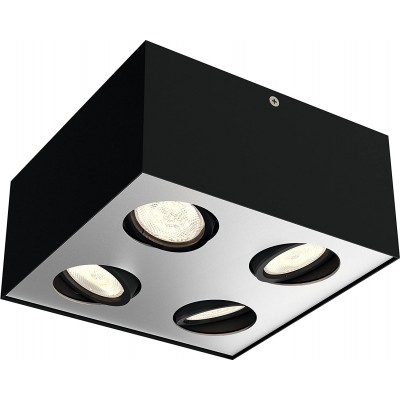 Faretto da interno Philips 4W Forma Quadrata 20×20 cm. 4 faretti orientabili Soggiorno, camera da letto e atrio. Metallo. Colore nero