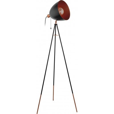 Lámpara de pie Eglo 60W Forma Redonda 150×60 cm. Trípode de sujeción Comedor, dormitorio y vestíbulo. Estilo vintage. Acero. Color negro