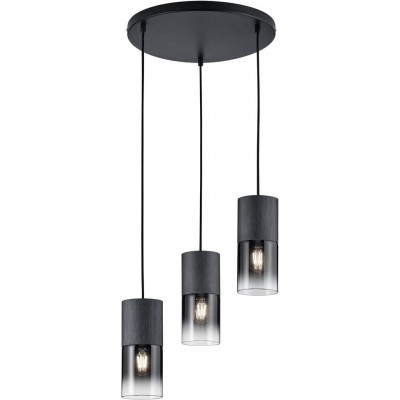 Lámpara colgante Trio 28W Forma Cilíndrica 150×37 cm. Triple foco Comedor, dormitorio y vestíbulo. Cristal y Metal. Color negro
