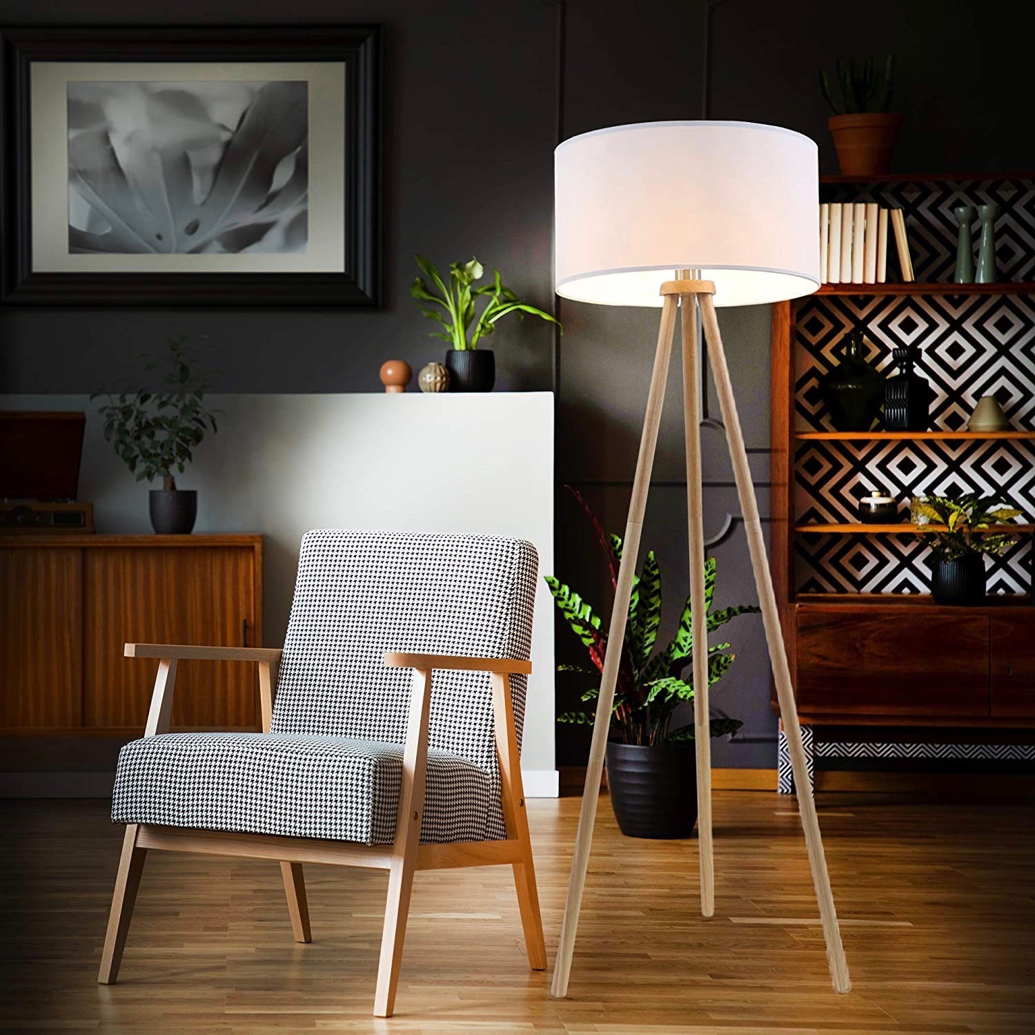 127,95 € Kostenloser Versand | Stehlampe 60W 48×48 cm. Spannstativ Holz und textil. Weiß Farbe