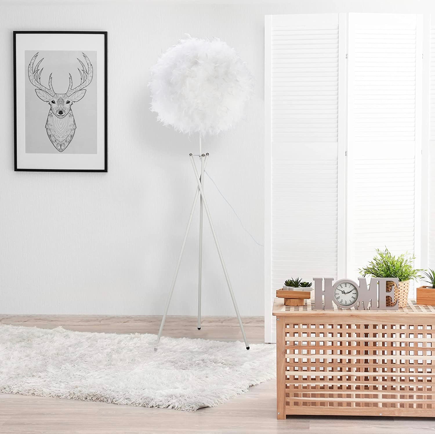 66,95 € Envío gratis | Lámpara de pie 10W 156×48 cm. Trípode de sujeción. Hecha de plumas Color blanco