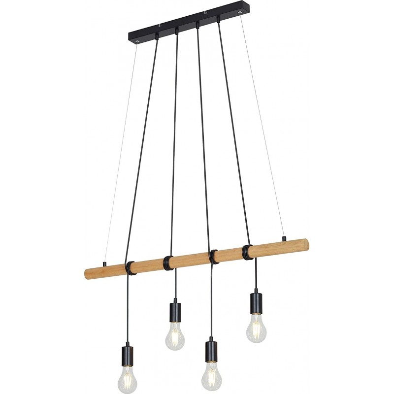69,95 € Free Shipping | Hanging lamp 25W Extended Shape 4 points of light. adjustable height Living room, dining room and lobby. Modern Style. Metal casting and Wood. Black Color