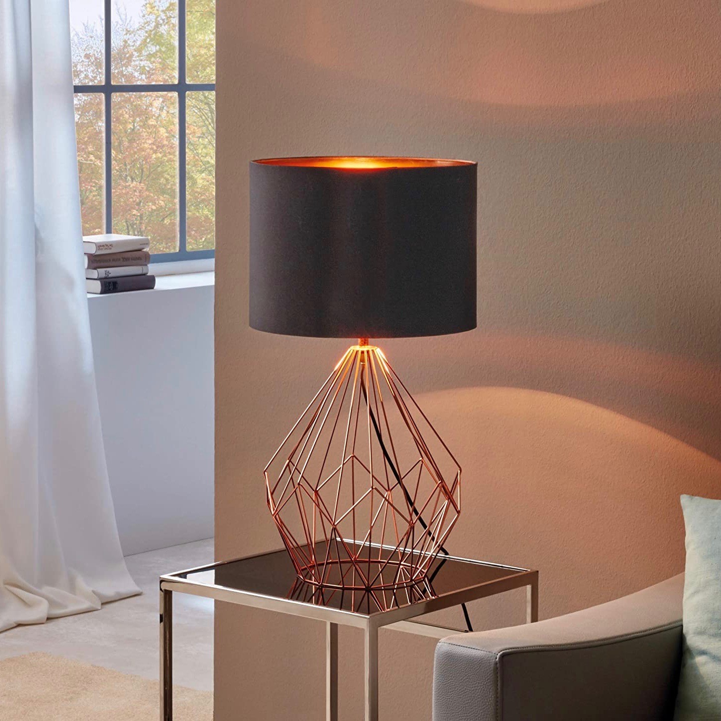 89,95 € Envoi gratuit | Lampe de table Eglo 60W 65×35 cm. Acier et textile. Couleur noir