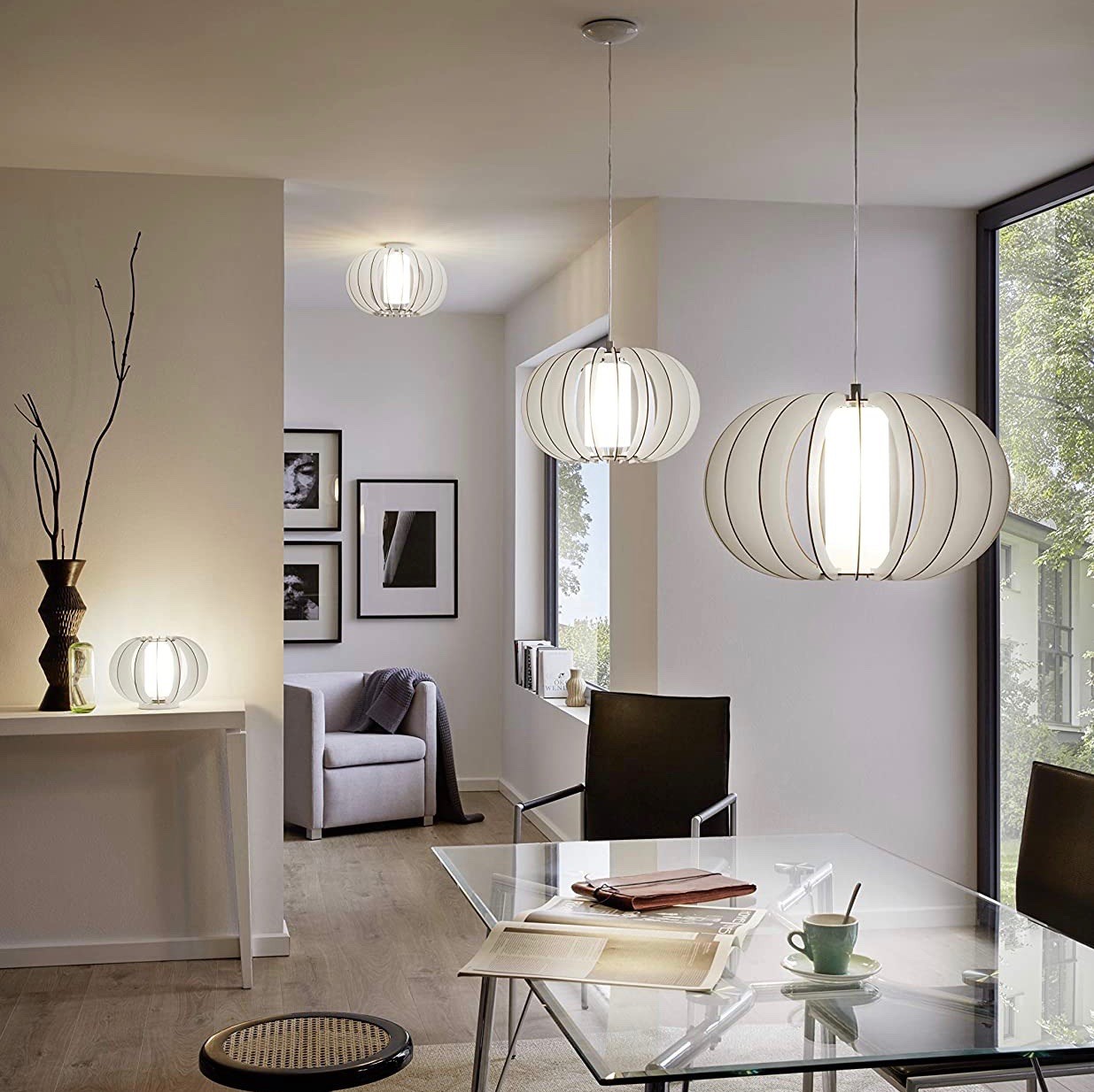 68,95 € Free Shipping | Hanging lamp Eglo 60W 130×40 cm. Steel, wood and glass. White Color
