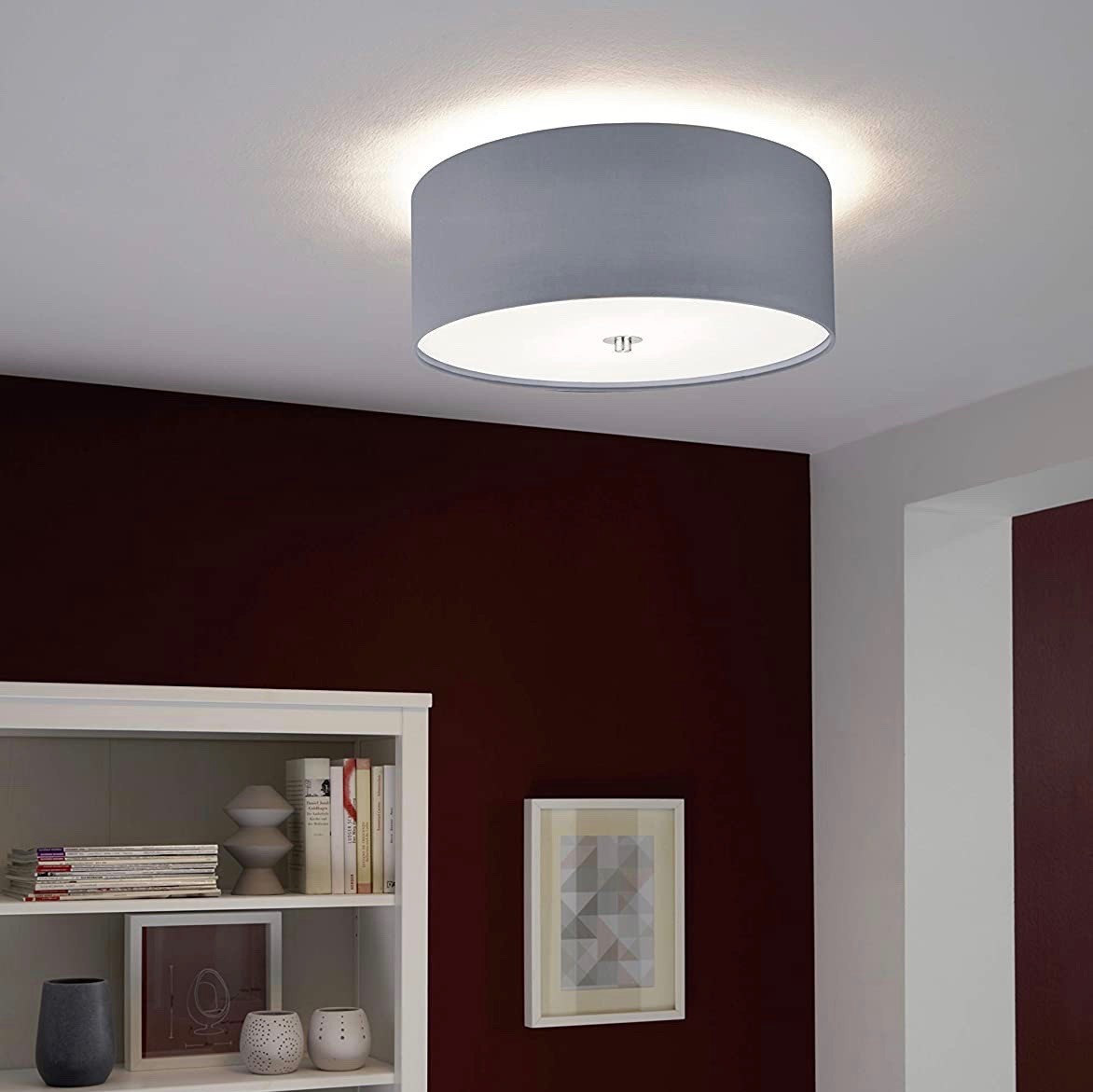 112,95 € Kostenloser Versand | Innendeckenleuchte Eglo Ø 47 cm. Stahl, textil und glas. Grau Farbe