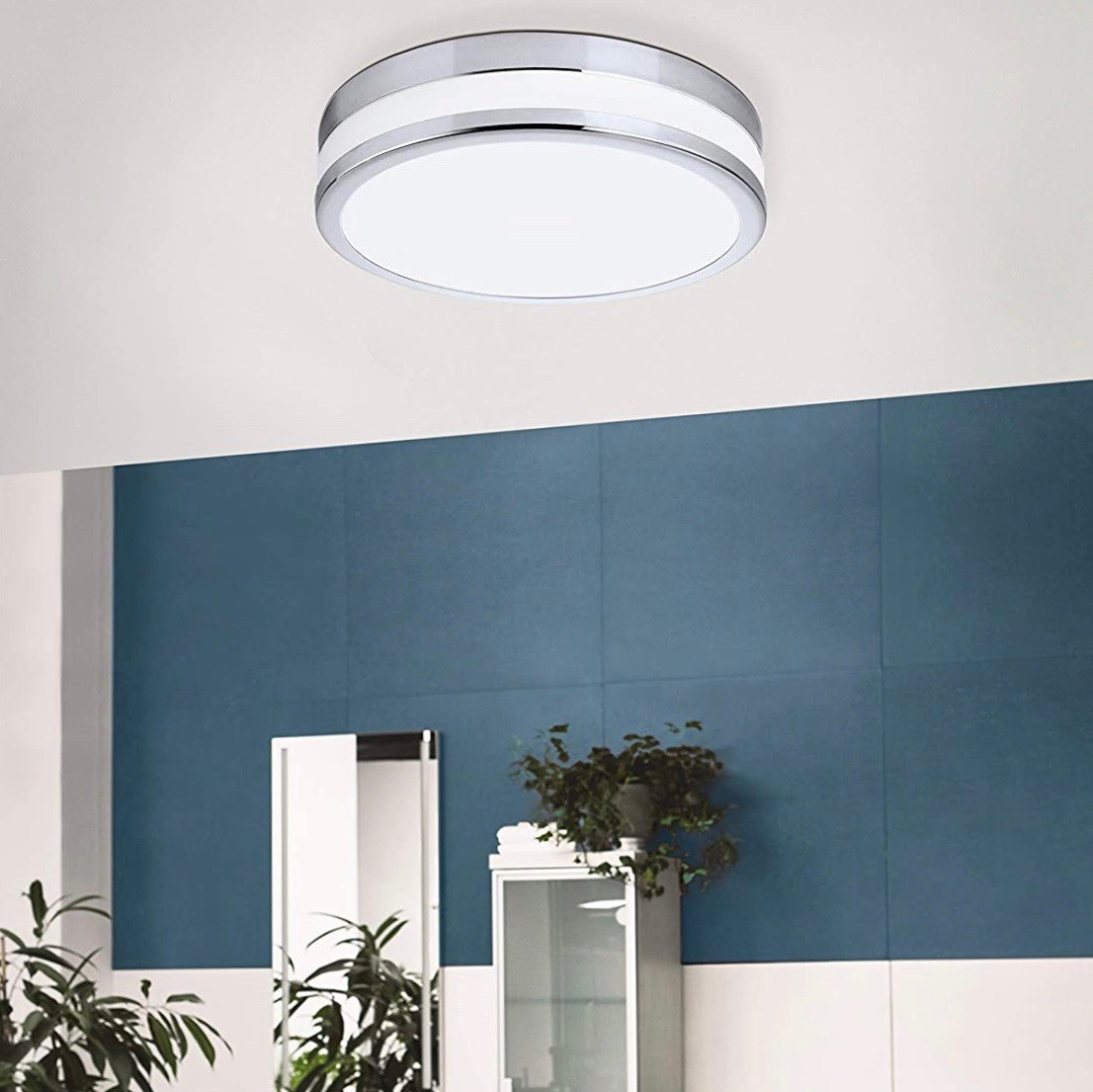 122,95 € Free Shipping | Indoor ceiling light Eglo 24W 3000K Warm light. Ø 29 cm. LED Steel and glass. Plated chrome Color