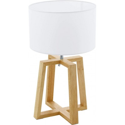 Lámpara de sobremesa Eglo 60W Forma Cilíndrica 44×26 cm. Salón, comedor y dormitorio. Estilo nórdico. Acero, Madera y Textil. Color blanco