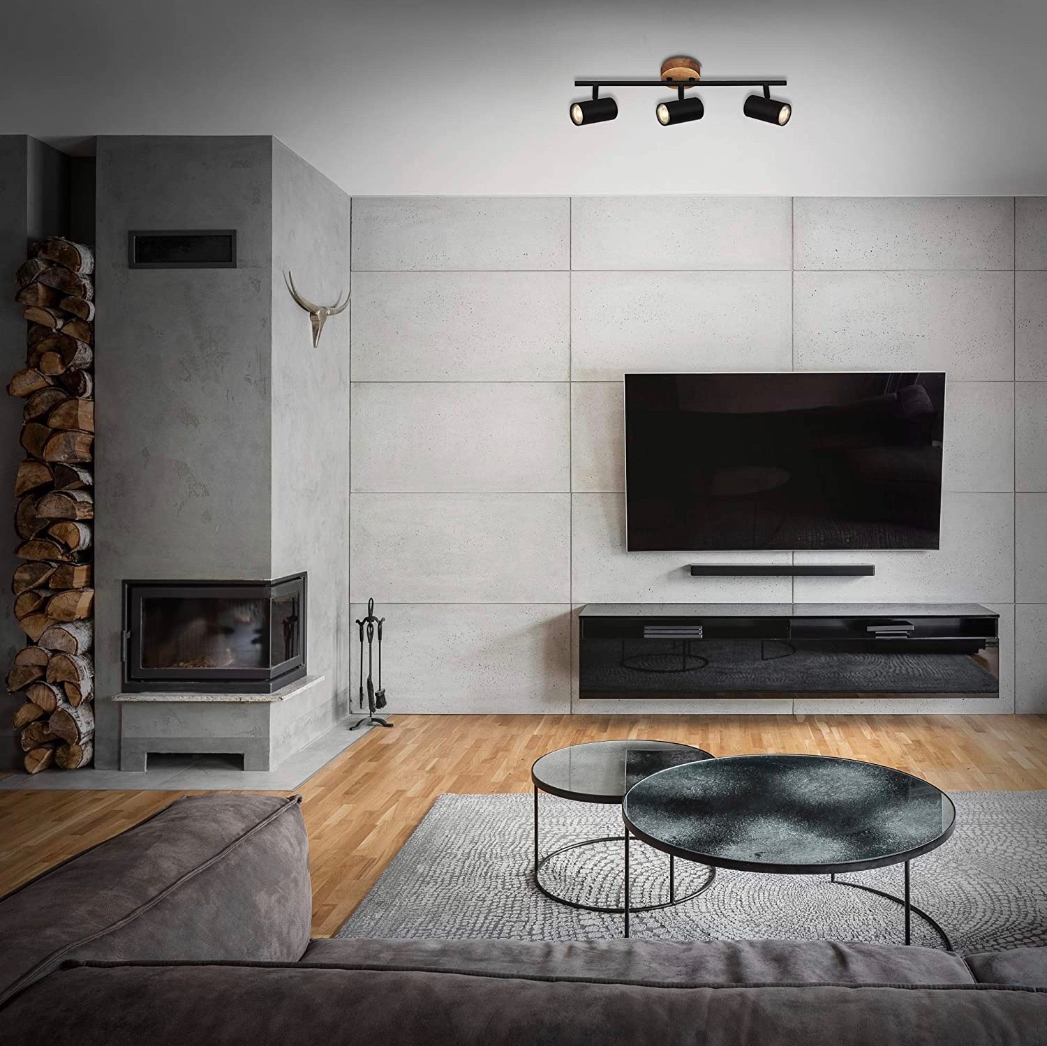 93,95 € Envío gratis | Foco para interior 47×14 cm. Triple foco orientable Metal y madera. Color negro