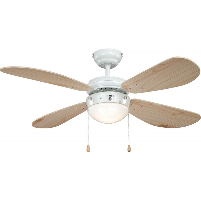138,95 € Free Shipping | Ceiling fan with light 50W 105×105 cm. 4 vanes-blades. chain breaker Dining room, bedroom and lobby. Modern Style. Metal casting and Wood. Brown Color