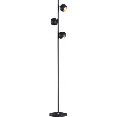 Lámpara de pie Trio 28W Forma Esférica 155×24 cm. Triple foco Comedor, dormitorio y vestíbulo. Estilo moderno. Metal. Color negro