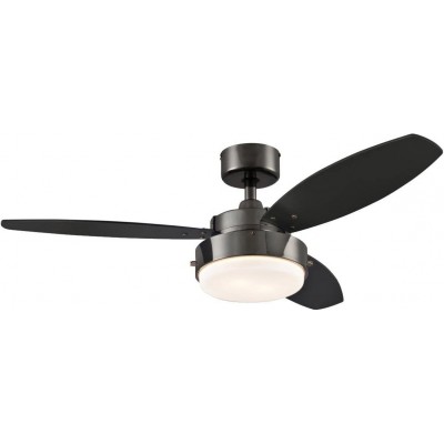 104,95 € Free Shipping | Ceiling fan with light 80W 105×105 cm. 3 vanes-blades Metal casting. Black Color