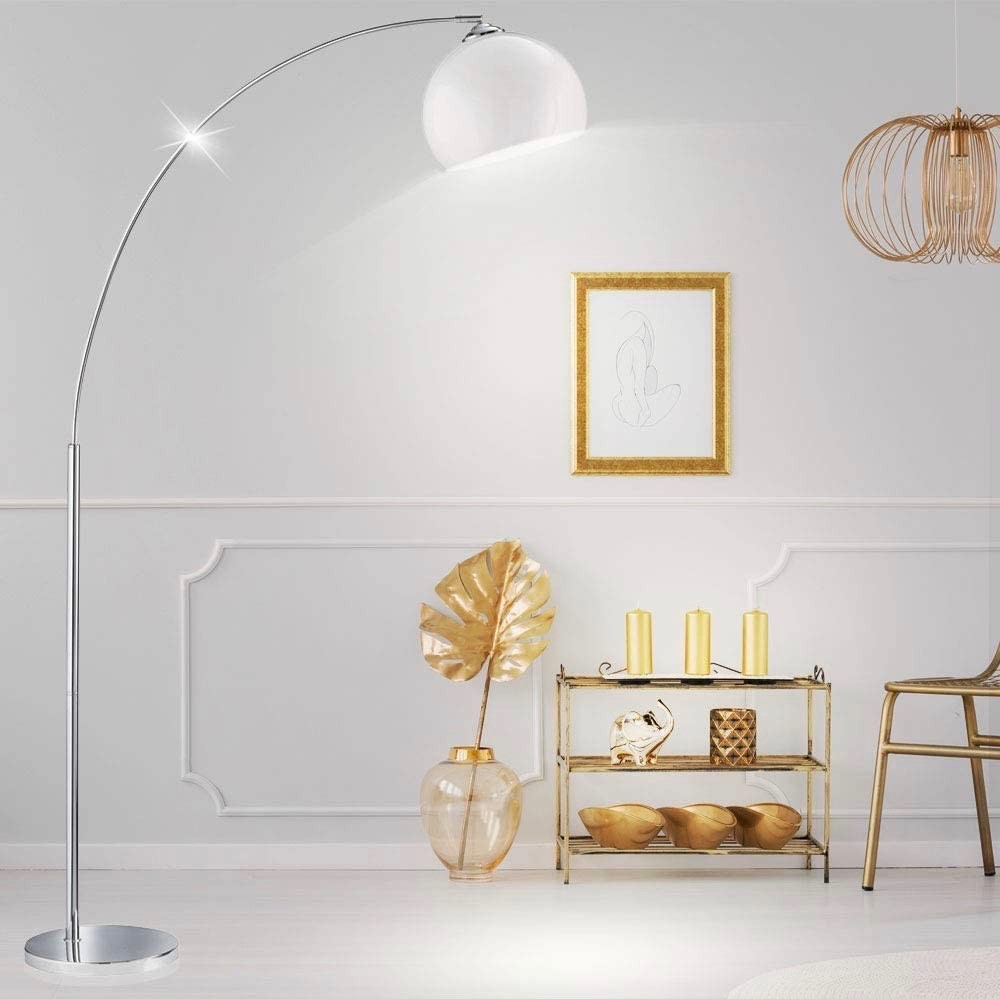 101,95 € Envio grátis | Luminária de piso Trio 60W 2800K Luz muito quente. 180×110 cm. Acrílico e metais. Cor cinza
