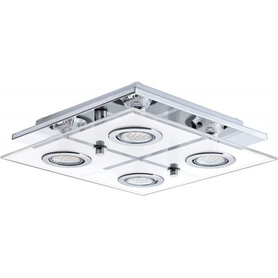 Lampe au plafond Eglo 2W 3000K Lumière chaude. 29×29 cm. 4 projecteurs Acier inoxidable et verre. Couleur chromé
