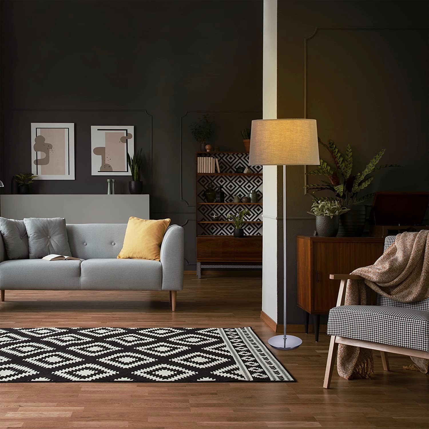 89,95 € Envoi gratuit | Lampadaire Ø 40 cm. Métal et textile. Couleur chromé