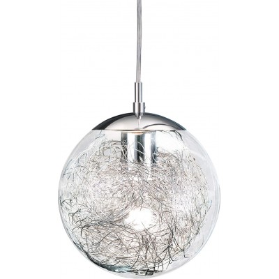 Lampada a sospensione Eglo 60W 110×25 cm. Acciaio, alluminio e bicchiere. Colore cromato