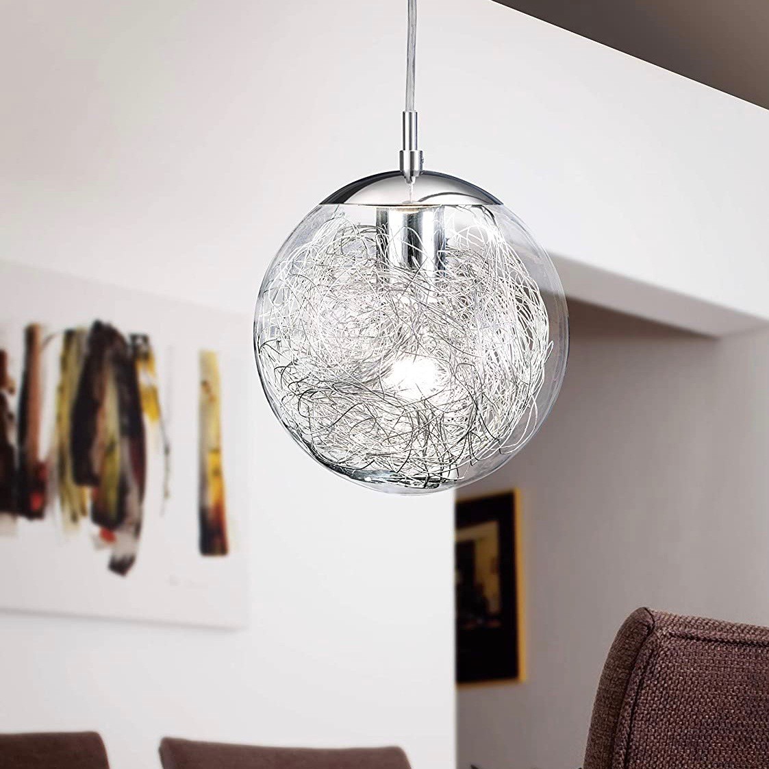 84,95 € Kostenloser Versand | Hängelampe Eglo 60W 110×25 cm. Stahl, aluminium und glas. Überzogenes chrom Farbe