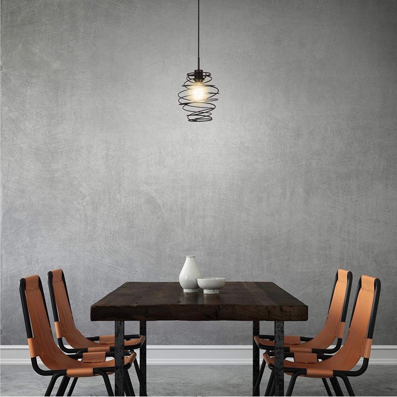 69,95 € Free Shipping | Hanging lamp 60W Round Shape Ø 21 cm. Living room and dining room. Retro Style. Steel. Black Color