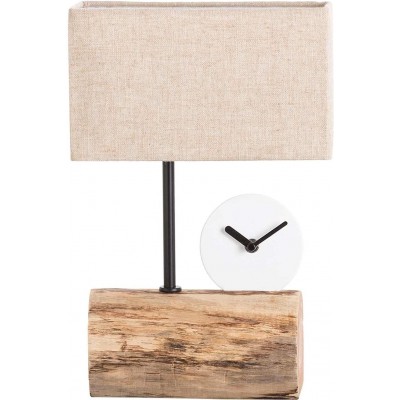 Lâmpada de mesa 25W 35×25 cm. Relógio Metais, madeira e têxtil. Cor castanho