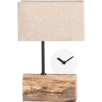 81,95 € Free Shipping | Table lamp 25W Rectangular Shape 35×25 cm. Clock Living room, bedroom and lobby. Modern Style. Metal casting, Wood and Textile. Brown Color