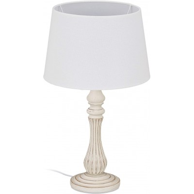 Lámpara de sobremesa Forma Cilíndrica 47×27 cm. Salón, dormitorio y vestíbulo. Estilo rústico. Lino, Madera y Textil. Color blanco