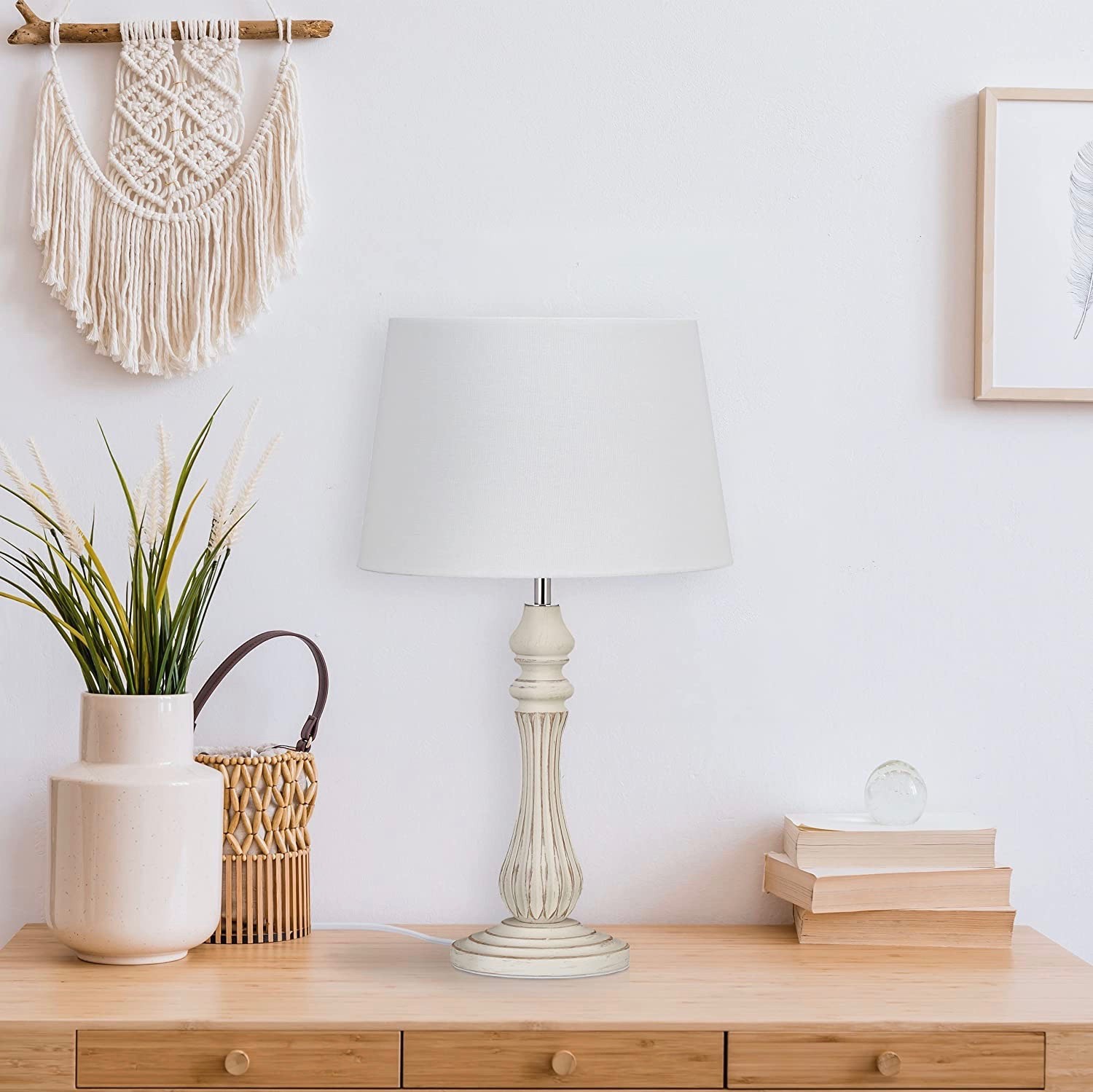 104,95 € Kostenloser Versand | Tischlampe 47×27 cm. Leinen, holz und textil. Weiß Farbe