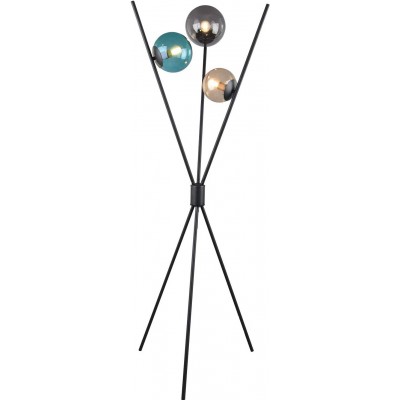 Floor lamp Trio 28W Spherical Shape 156×60 cm. 3 points of light. clamping tripod Living room, bedroom and lobby. Modern Style. Crystal and Metal casting. Black Color