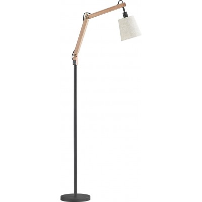 Floor lamp Trio 40W Cylindrical Shape 160×40 cm. Articulated Bedroom. Rustic Style. Metal casting and Wood. Brown Color
