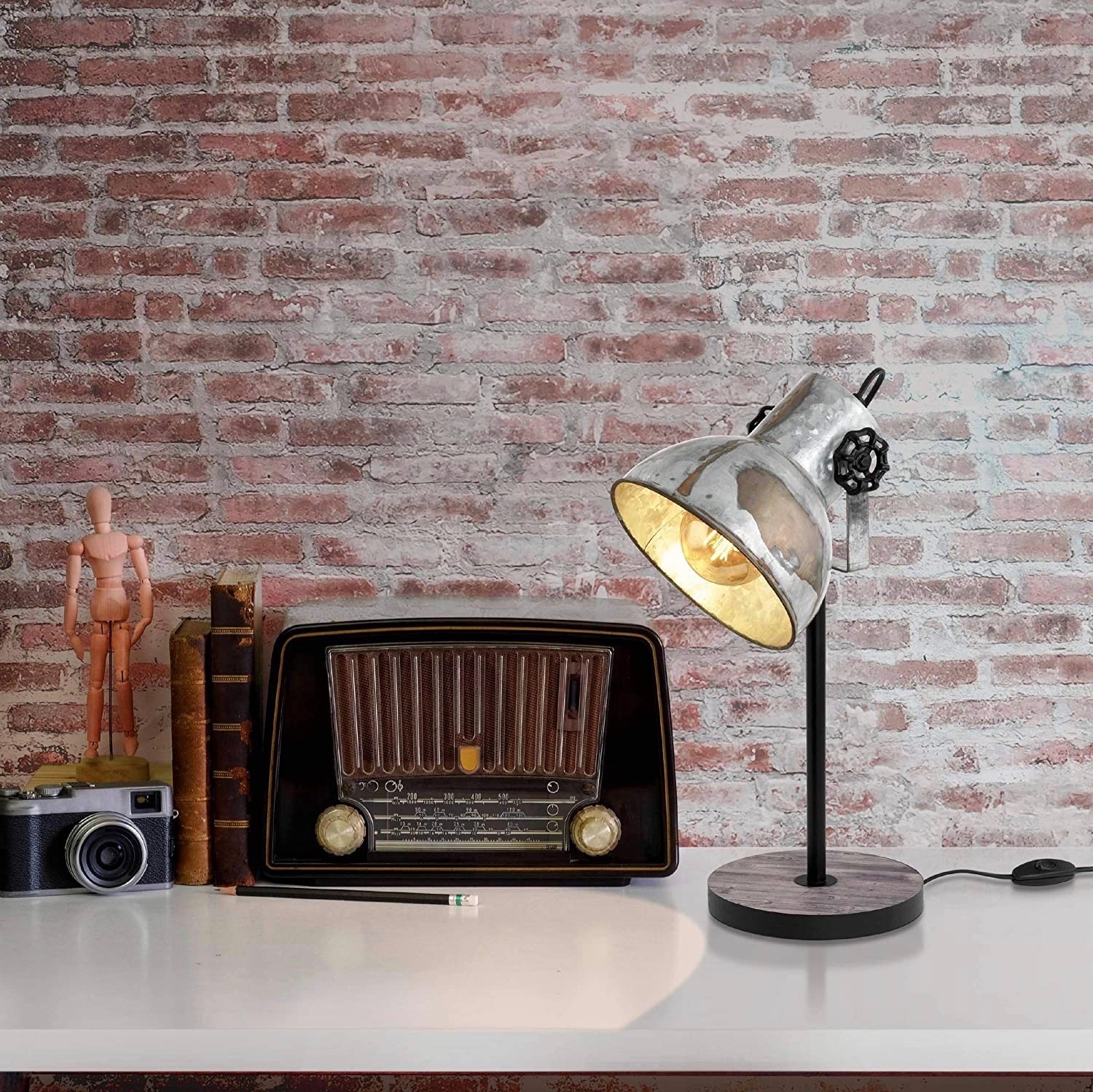 82,95 € Free Shipping | Desk lamp Eglo 40W Steel and wood. Gray Color