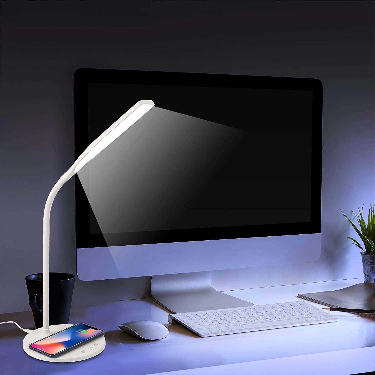 78,95 € Kostenloser Versand | Schreibtischlampe 34×16 cm. Flexible LED. Kabelloses Laden. 3 Lichtschattierungen Weiß Farbe