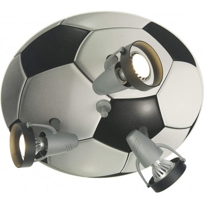 Lámpara de techo 35W Forma Redonda 53×38 cm. Triple foco orientable. Balón de fútbol Salón, comedor y dormitorio. Estilo moderno. Aluminio y Madera. Color gris