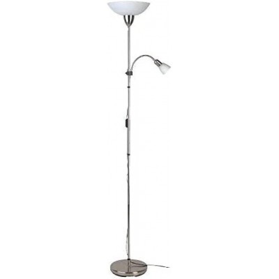 Lámpara de pie 60W 178×42 cm. Luz auxiliar de lectura Salón, comedor y vestíbulo. Estilo moderno. Cristal y Metal. Color gris