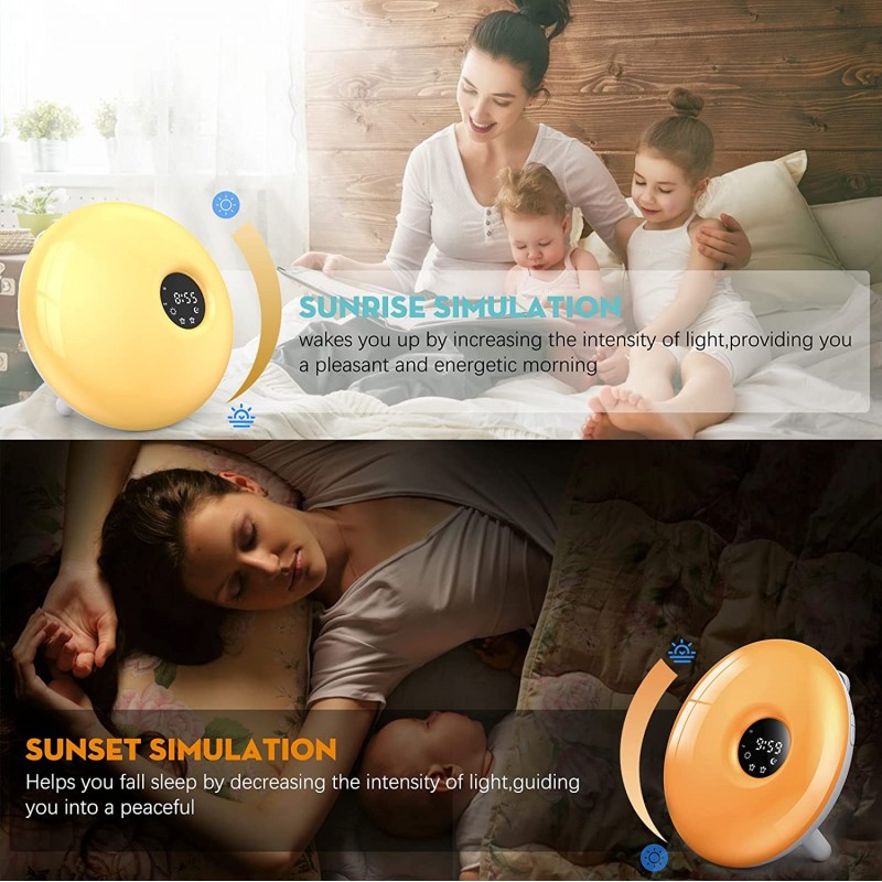 56,95 € Free Shipping | Home appliance 10W Round Shape 18×18 cm. Alarm clock with 30 brightness levels. 2 natural alarms. sunrise function Living room, dining room and bedroom. Modern Style. PMMA. Yellow Color
