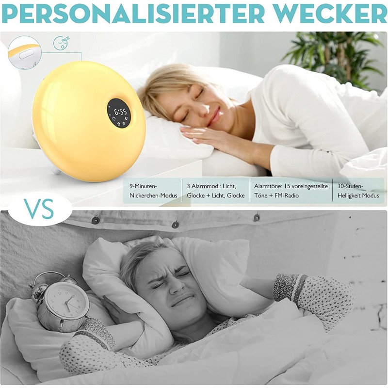 56,95 € Free Shipping | Home appliance 10W Round Shape 18×18 cm. Alarm clock with 30 brightness levels. 2 natural alarms. sunrise function Living room, dining room and bedroom. Modern Style. PMMA. Yellow Color