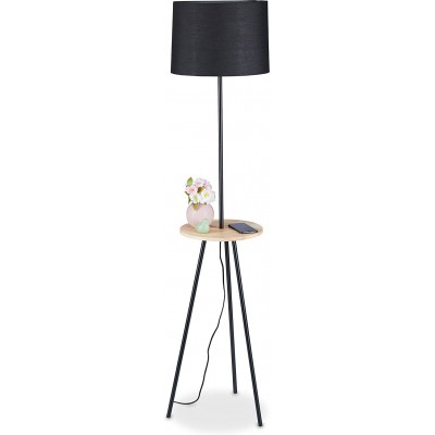 109,95 € Free Shipping | Floor lamp Cylindrical Shape 151×36 cm. Clamping tripod. slide tray Living room, dining room and bedroom. Modern Style. Metal casting, Wood and Textile. Black Color