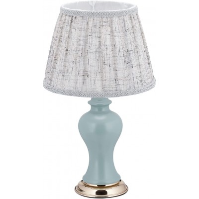 Lámpara de sobremesa 40W Forma Cilíndrica 51×30 cm. Salón, comedor y dormitorio. Estilo retro. Madera y Textil. Color gris