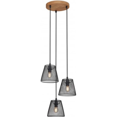 89,95 € Free Shipping | Hanging lamp 120W Conical Shape 126×21 cm. Triple focus Living room, dining room and lobby. Retro and vintage Style. Metal casting and Wood. Black Color